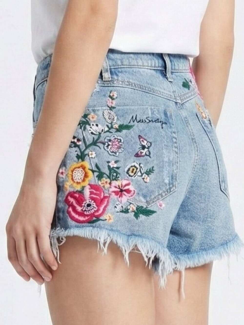 Miss Sixty Y2K Embroidered Distressed Denim Cutoff Shorts Size 26